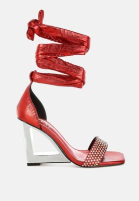 Womens Hashira AB Rhinestone Studded Lace-Up Fantasy Heels