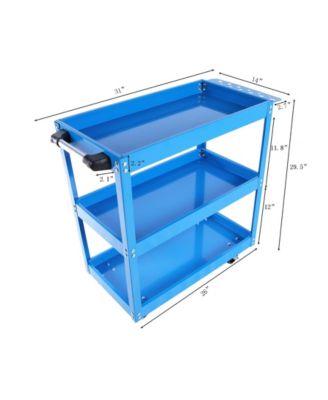 Tool Cart on Wheels, 3 Tier Rolling Mechanic Tool Cart, Heavy Duty Steel Utility Cart w/Lockable Wheels, 450 LBS Capacity Industrial Service Cart for Garage, Warehouse, Workshop (Bright Red)