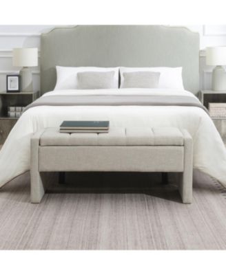 Upholstered End Bench with Storage, Vanity Stool, Light Grey Linen