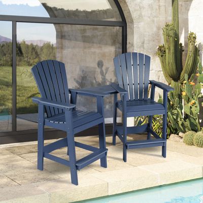 Tall Adirondack Chair HDPE Bar Stool with Connecting Tray for Lawn Backyard Garden, Set of 2