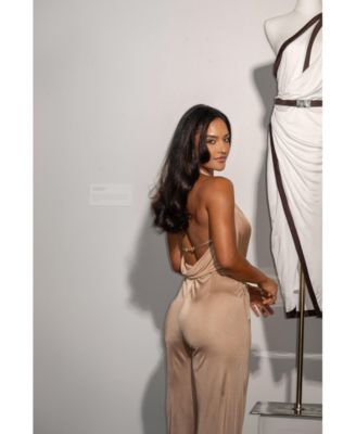 Women's Slinky Halter Belted Jumpsuit