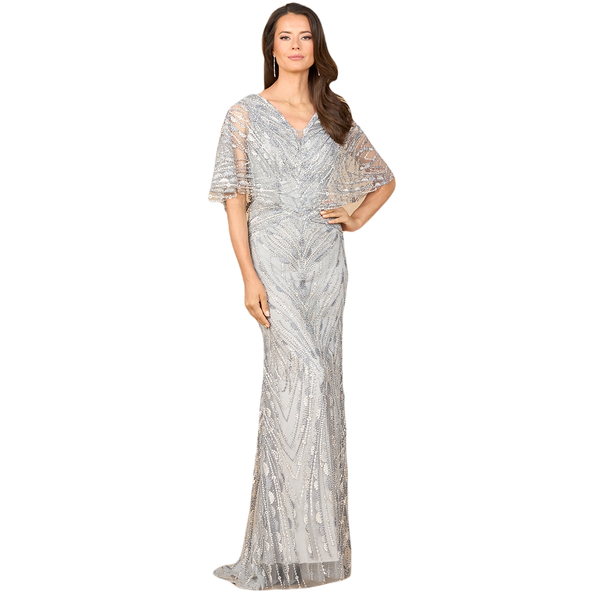 Women's Cape Sleeve Mermaid Gown - Grey