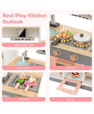 Kids Play Kitchen Set with Realistic Range Hood and Refrigerator