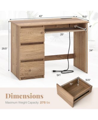 Computer Desk with Power Outlet Keyboard Tray and 3 Large Drawers