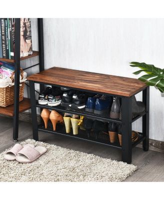 3-Tier Shoe Rack Industrial Shoe Bench with Storage Shelves