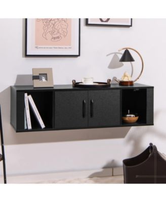 Wall Mounted Floating 2 Door Desk Hutch Storage Shelves