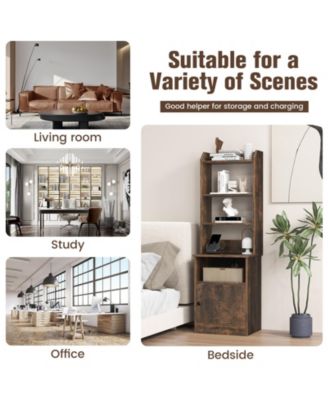 Bedside Tables Tall Nightstands with 5 Open Shelf and Cabinet