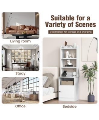 Bedside Tables Tall Nightstands with 5 Open Shelf and Cabinet