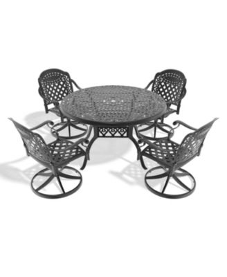 Streamdale 5-Pc Cast Aluminum Dining Set, 4 Swivel Chairs, 48" Round Table, Black Frame