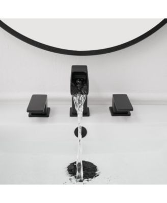 8 in. Widespread Double Handle Black Bathroom Faucet Set 3 Holes Vanity Sink With Metal Drain In Matte Black