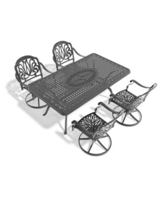 Streamdale 5-Pc Cast Aluminum Dining Set, 4 Swivel Chairs & Rectangular Table, Black Frame