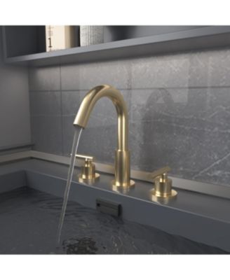 8 in. Widespread 2-Handle Mid-Arc Bathroom Faucet with Valve and cUPC Water Supply Lines in Brushed Gold