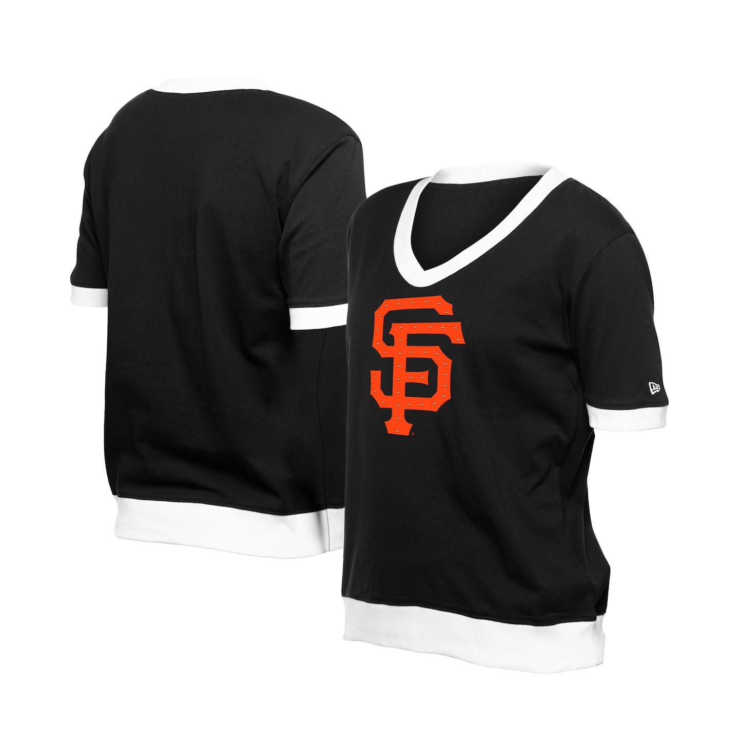 Женская футболка New Era Black San Francisco Giants Game Day Rhinestone V-Neck — фото 1