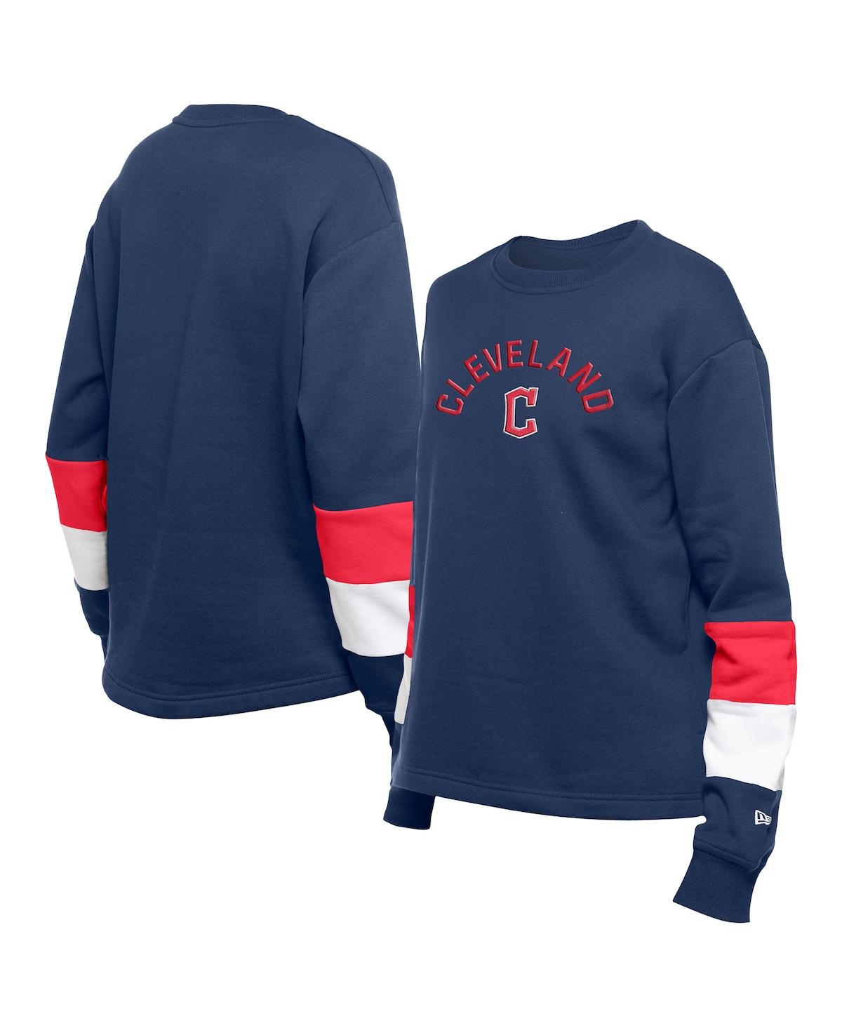 New Era Women's Navy Cleveland Guardians Game Day Color Pullover Sweatshirt In Navy