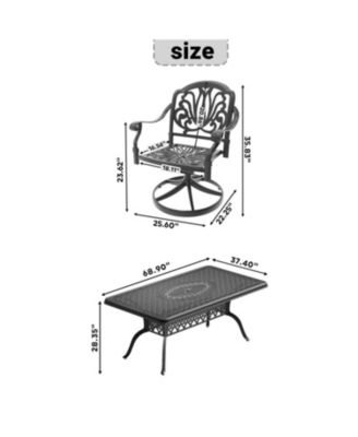 Streamdale 7-pc Cast Aluminum Dining Set, 6 Swivel Chairs, Rectangular Table, Black Frame