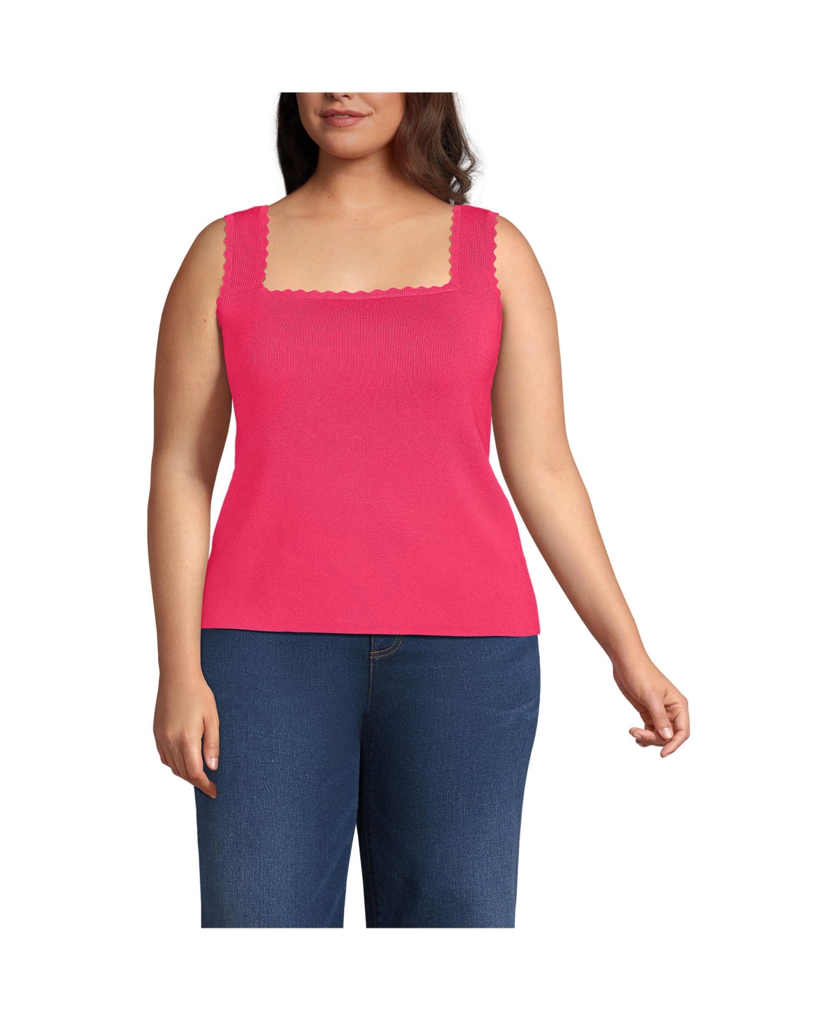 Plus Size Square Neck Tank Sweater - Set Top - Berry rouge