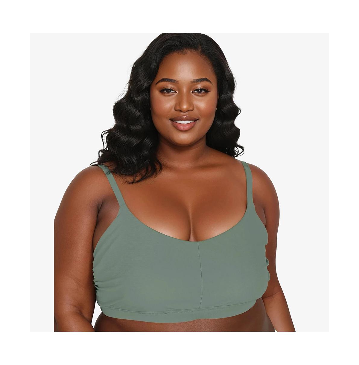 Plus Size Adjustable Strap Clasp Swim Bra - Sage green