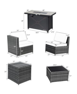 9 PCS Patio Rattan Furniture Set Fire Pit Table Storage Grey W/ Cover