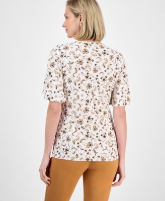 Petite Floral-Print Flutter-Sleeve Top, Exclusively at Macy's