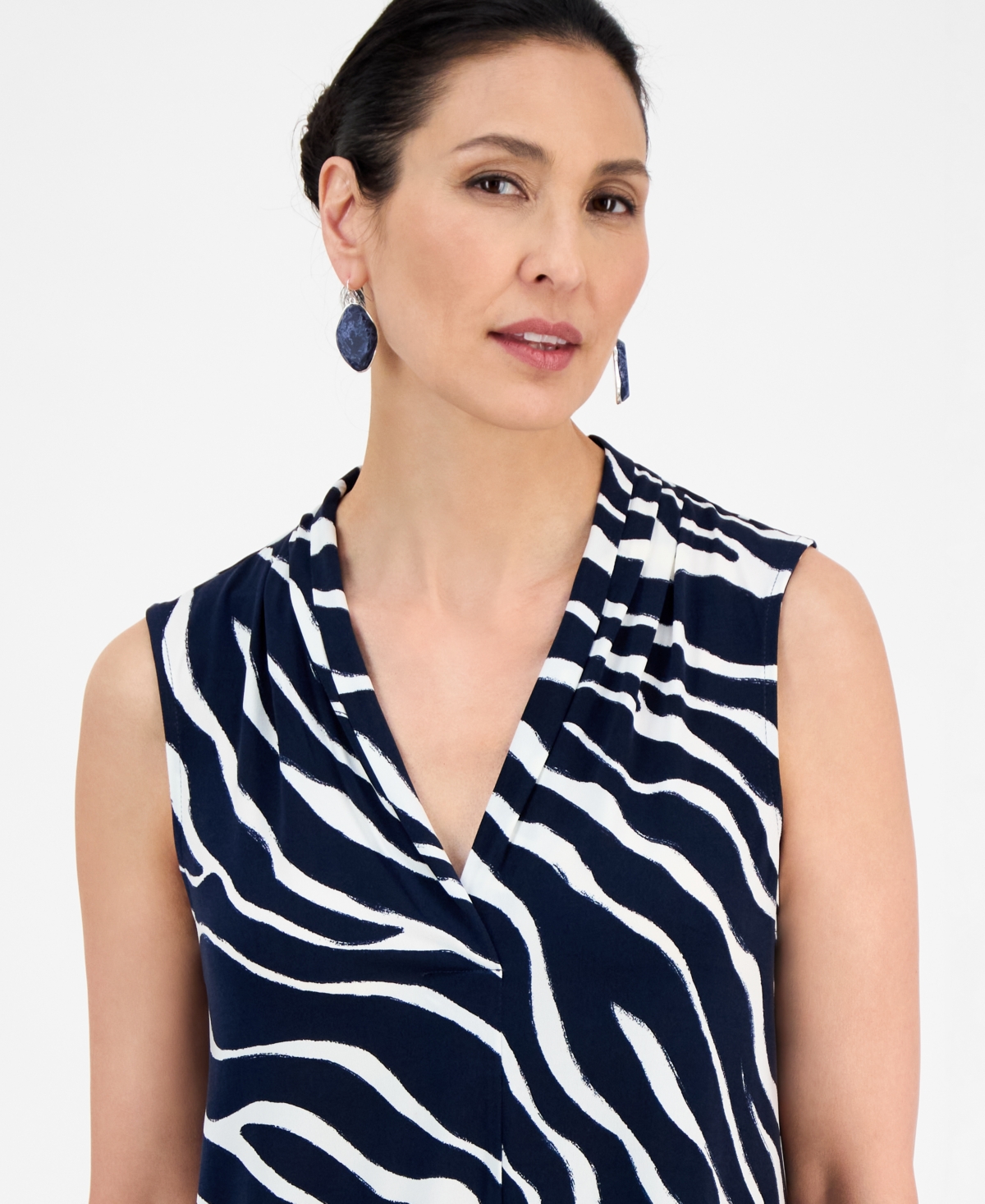 Shop Jm Collection Women's Printed V-neck Sleeveless Knit Blouse, Exclusively At Macy's
