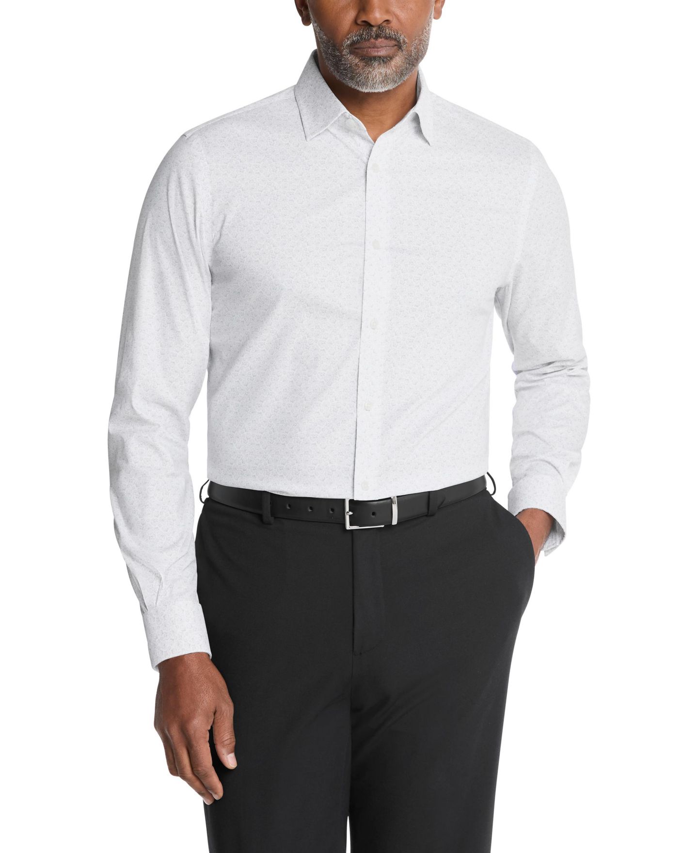 Мужская рубашка Michael Kors Eco Passport Stretch Untucked Slim Fit Dress Shirt, цвет: Серый — фото 3
