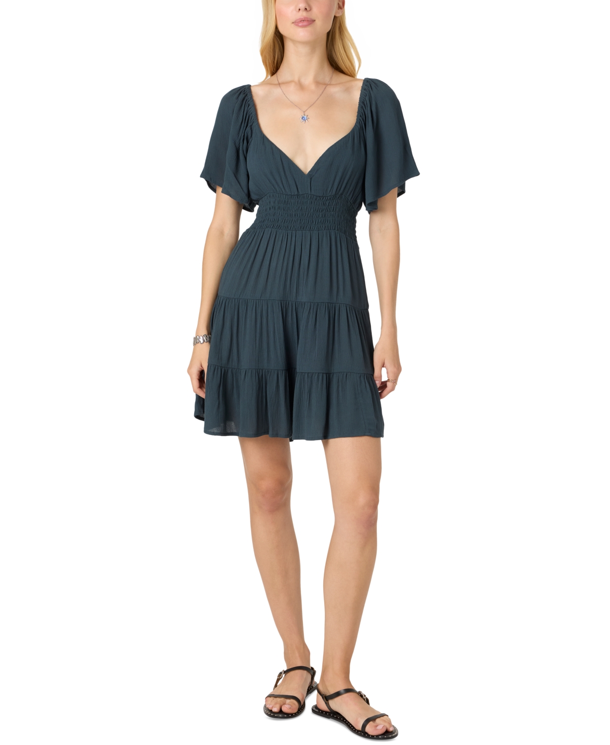 O'neill Juniors' Layken Short-sleeve Solid Mini Dress In Slate