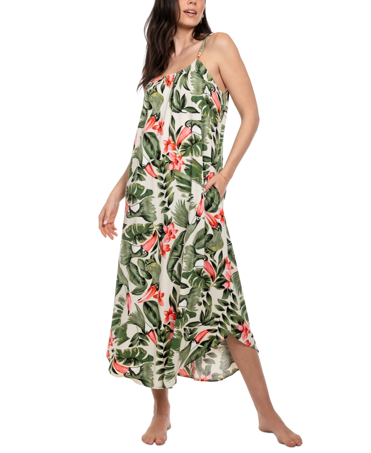 Women's Toucan Floral Maxi Nightgown - Green