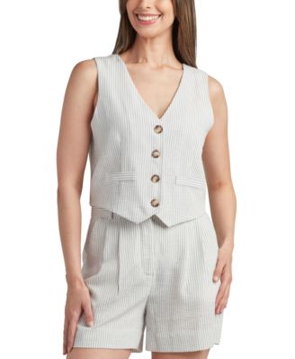 Juniors Striped Vest Triped Pleat Front Shorts