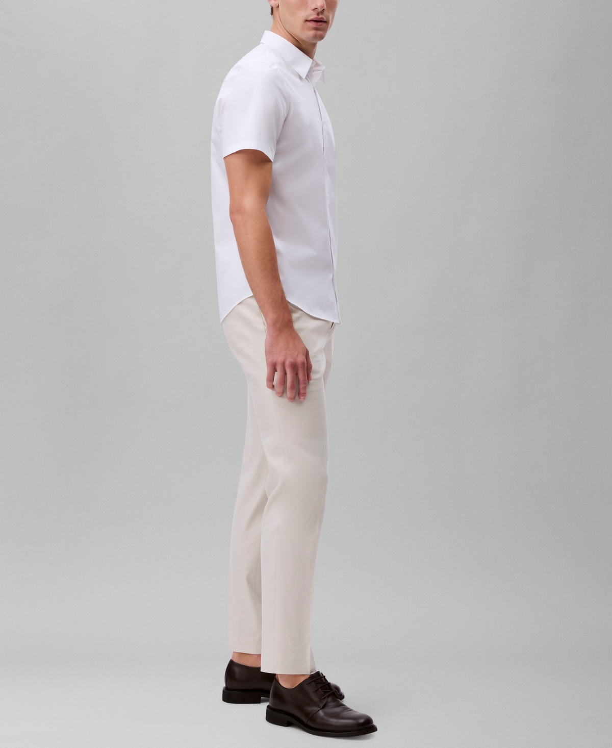 Calvin Klein Men's Slim Fit Short Sleeve Solid Stretch Button-front Shirt In White