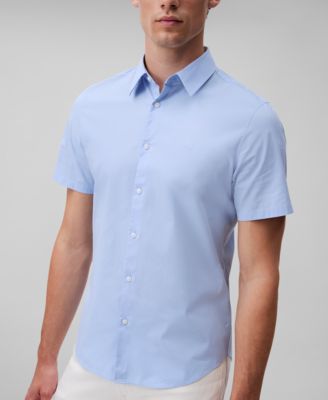 Men's Slim Fit Short Sleeve Solid Stretch Button-Front Shirt
