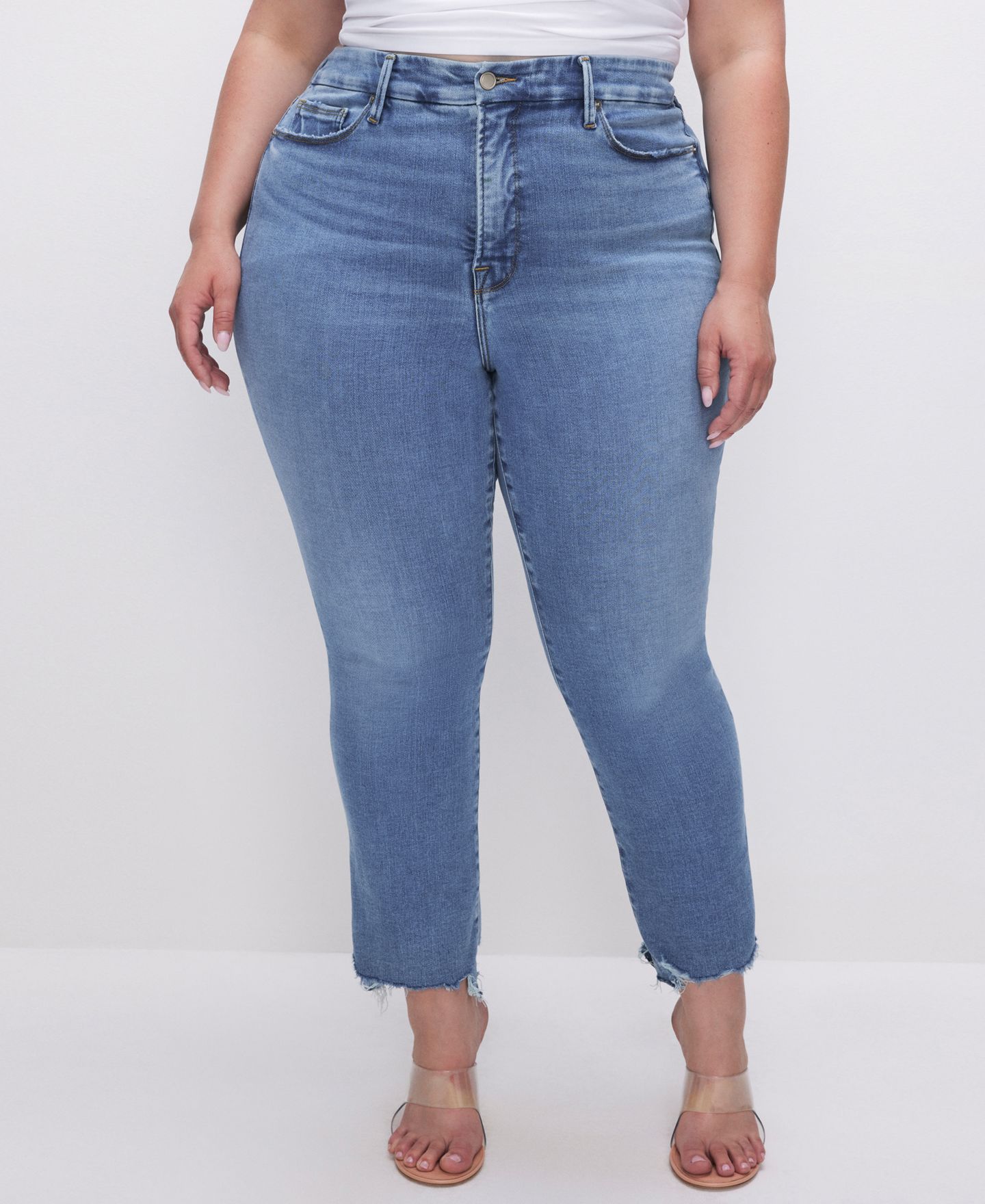 Женские джинсы Good American Soft-Tech Good Legs Straight Jeans, Regular & Plus Size, цвет: Индиго — фото 10