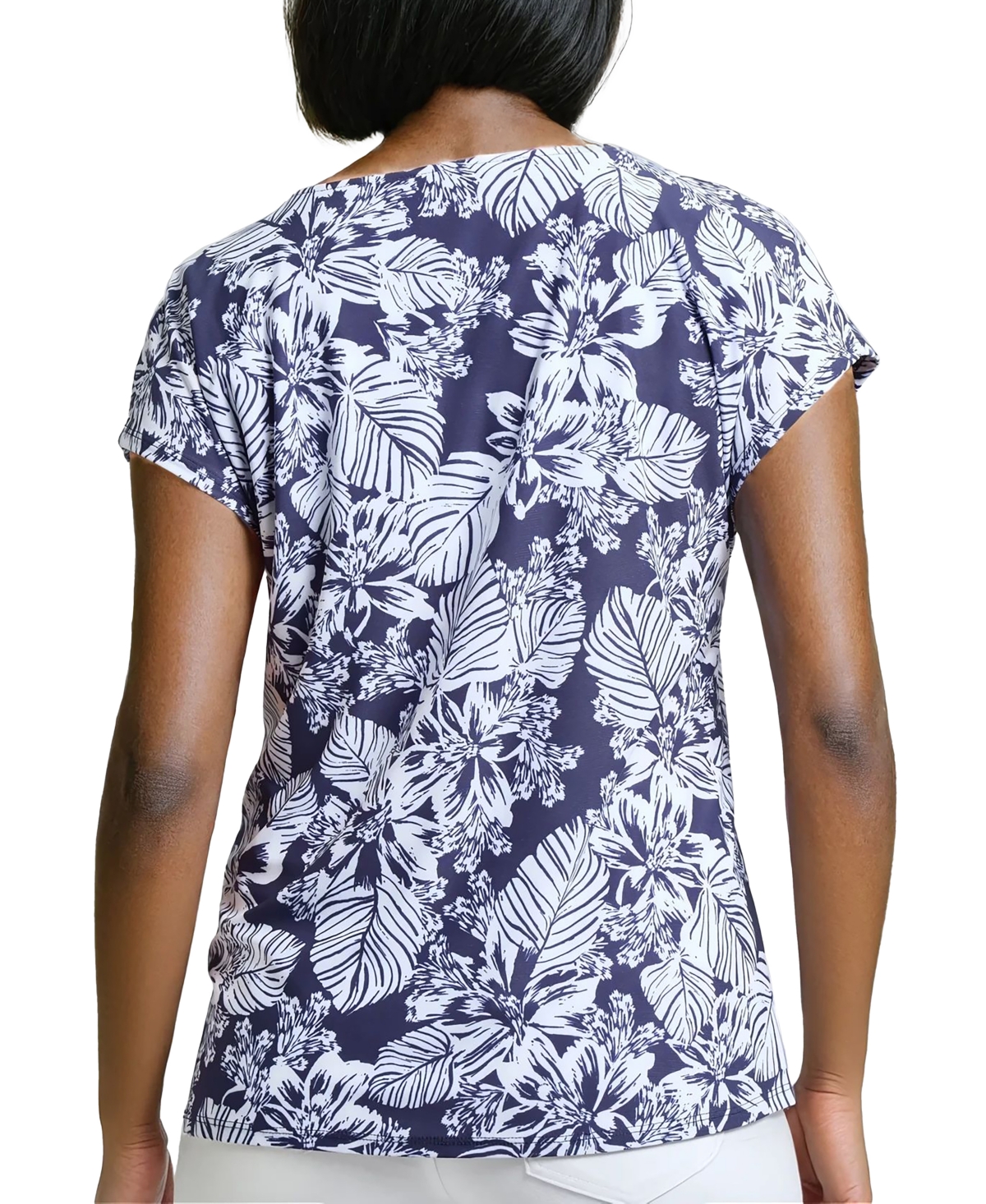 Jones New York Women's Leaf-print Extended-shoulder Top