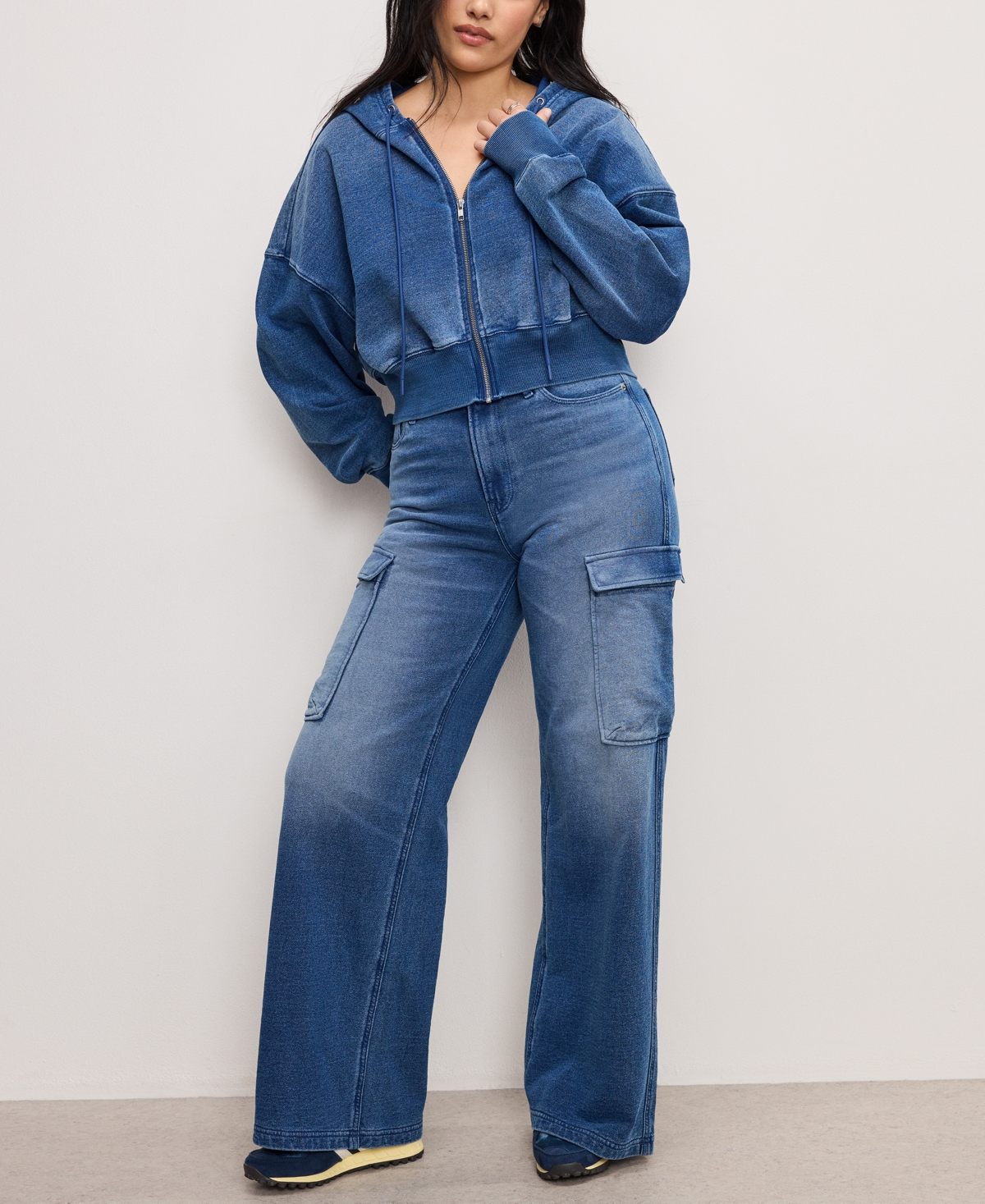 Shop Good American Women's Jeanius Cotton Zip-up Hoodie In Indigo900