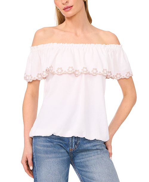 alfani Sam & Jess Women's Embroidered Off-The-Shoulder Top Women's Fashion Shoes & Accessories