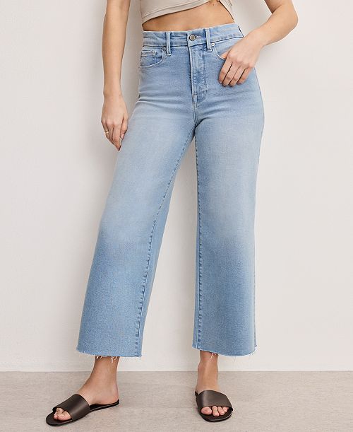 alfani Good American Women's Good Waist Palazzo Crop Light Compression Jeans Women's Fashion Shoes & Accessories