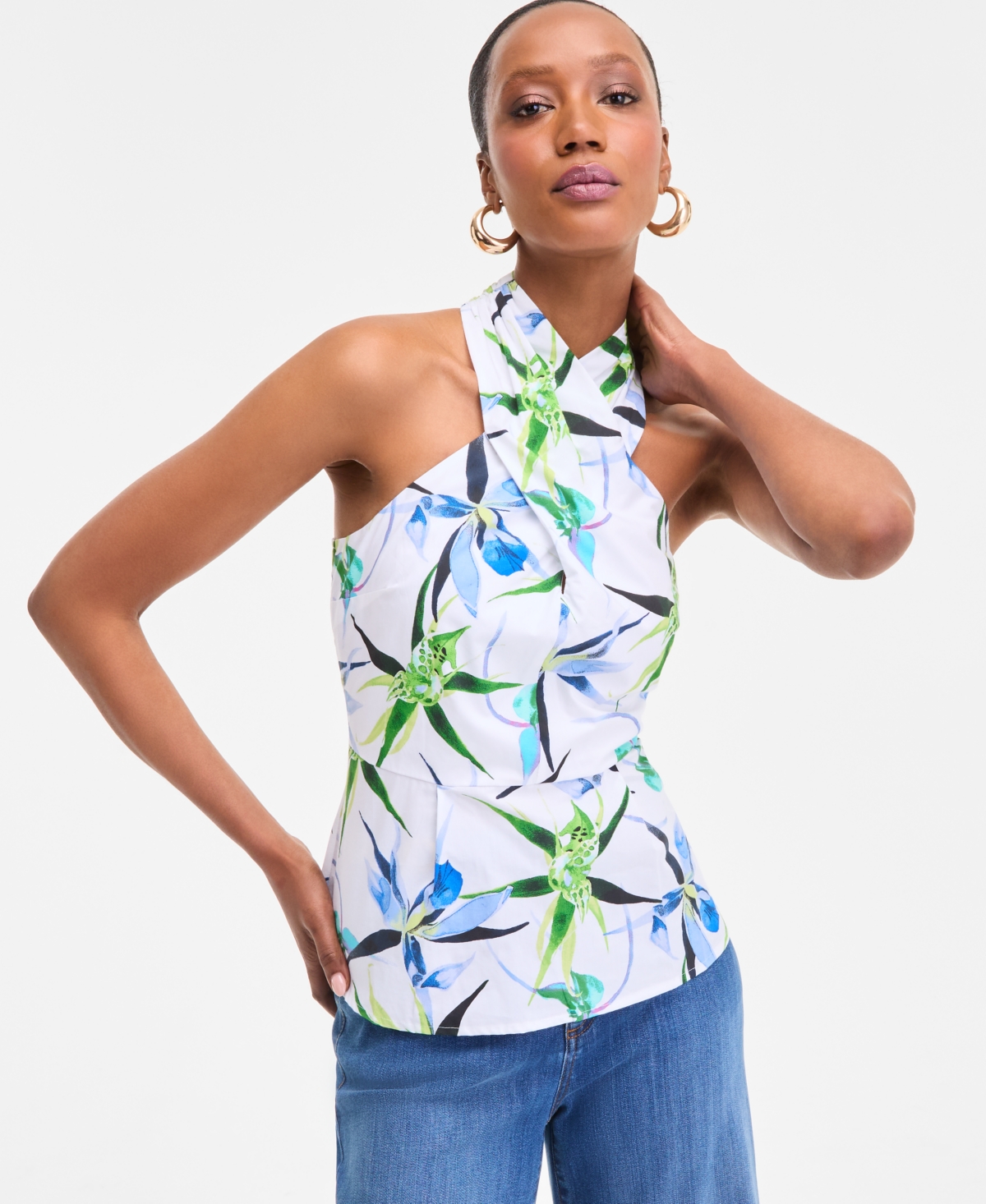 Women's Cotton Printed Halterneck Top, Exclusively at Macy's - Eira Bloom
