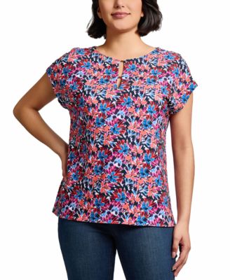 Jones New York - Women's Floral-Print Cap-Sleeve Top