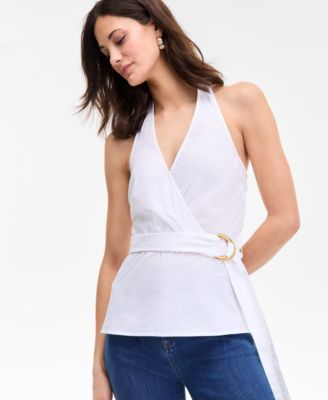 Women's Cotton Belted Surplice Top, Exclusively at Macy's 