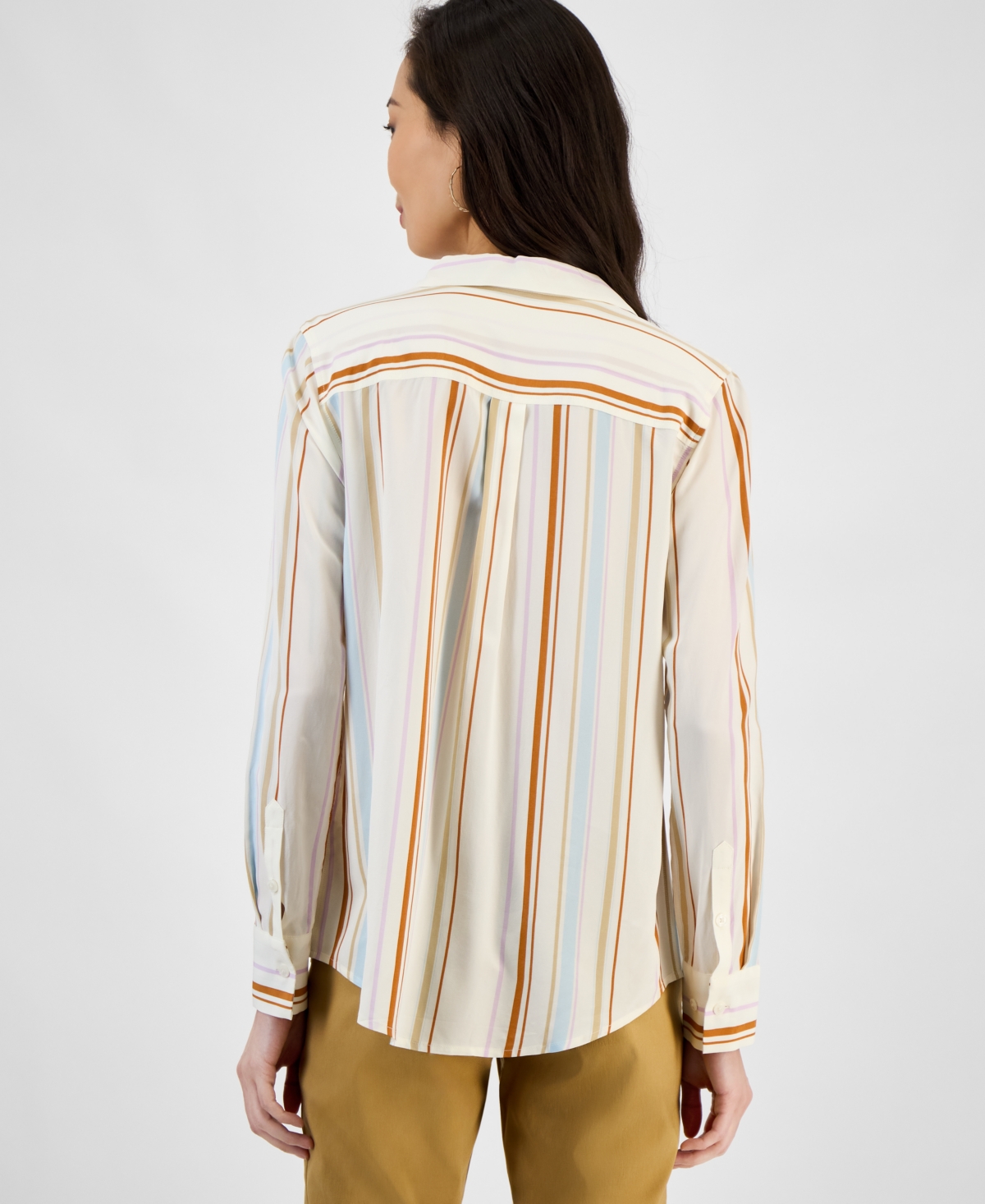 Inc International Concepts Women's Printed Long-sleeve Button-down Shirt, Exclusively At Macy's In Neutral