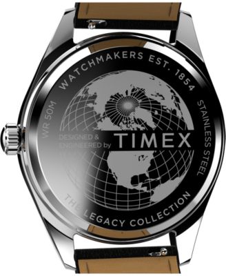 Men's Analog Black Leather Strap Watch, 41mm