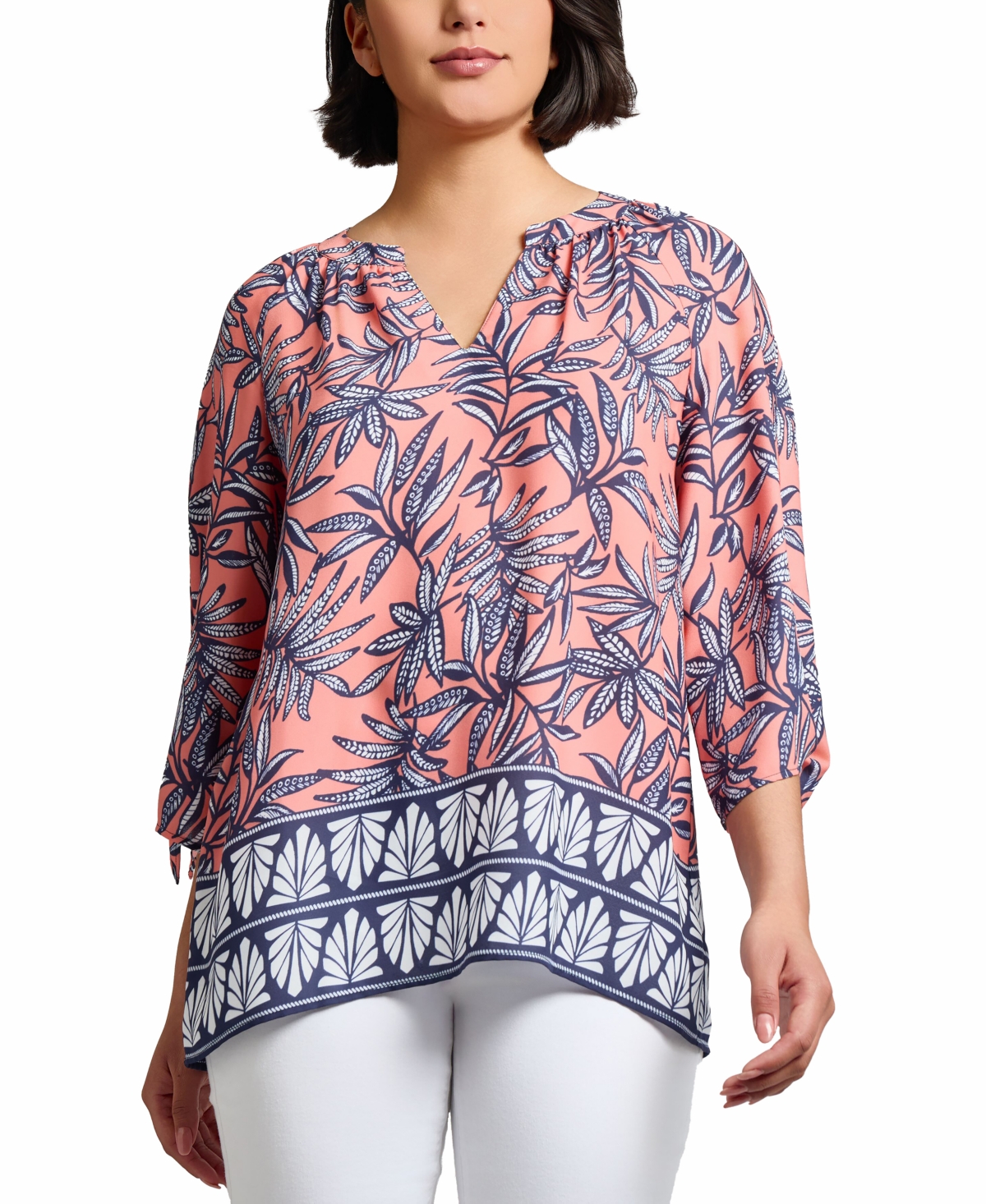 Jones New York Women's Mixed-print Split-neck Top In Multi