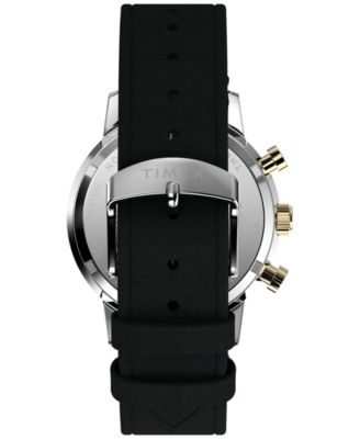Men's Analog Black Leather Strap Watch, 40mm