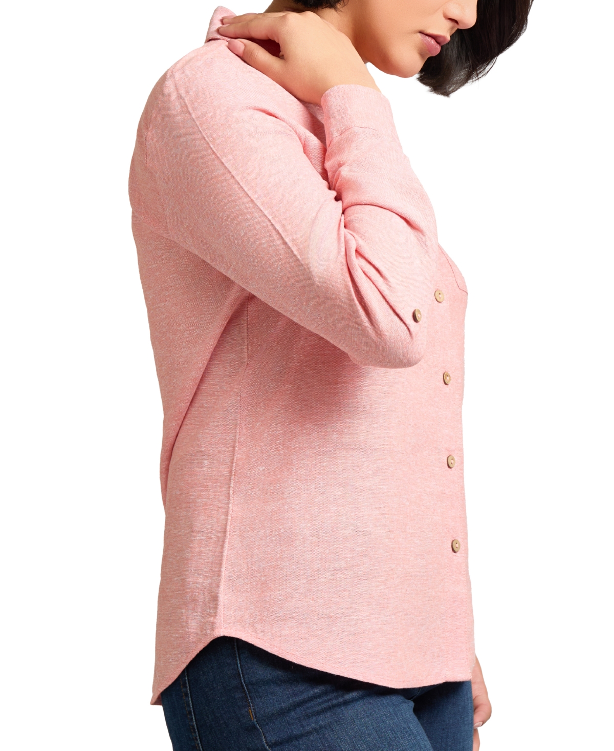Jones New York Women's Button-front Roll-tab-sleeve Blouse