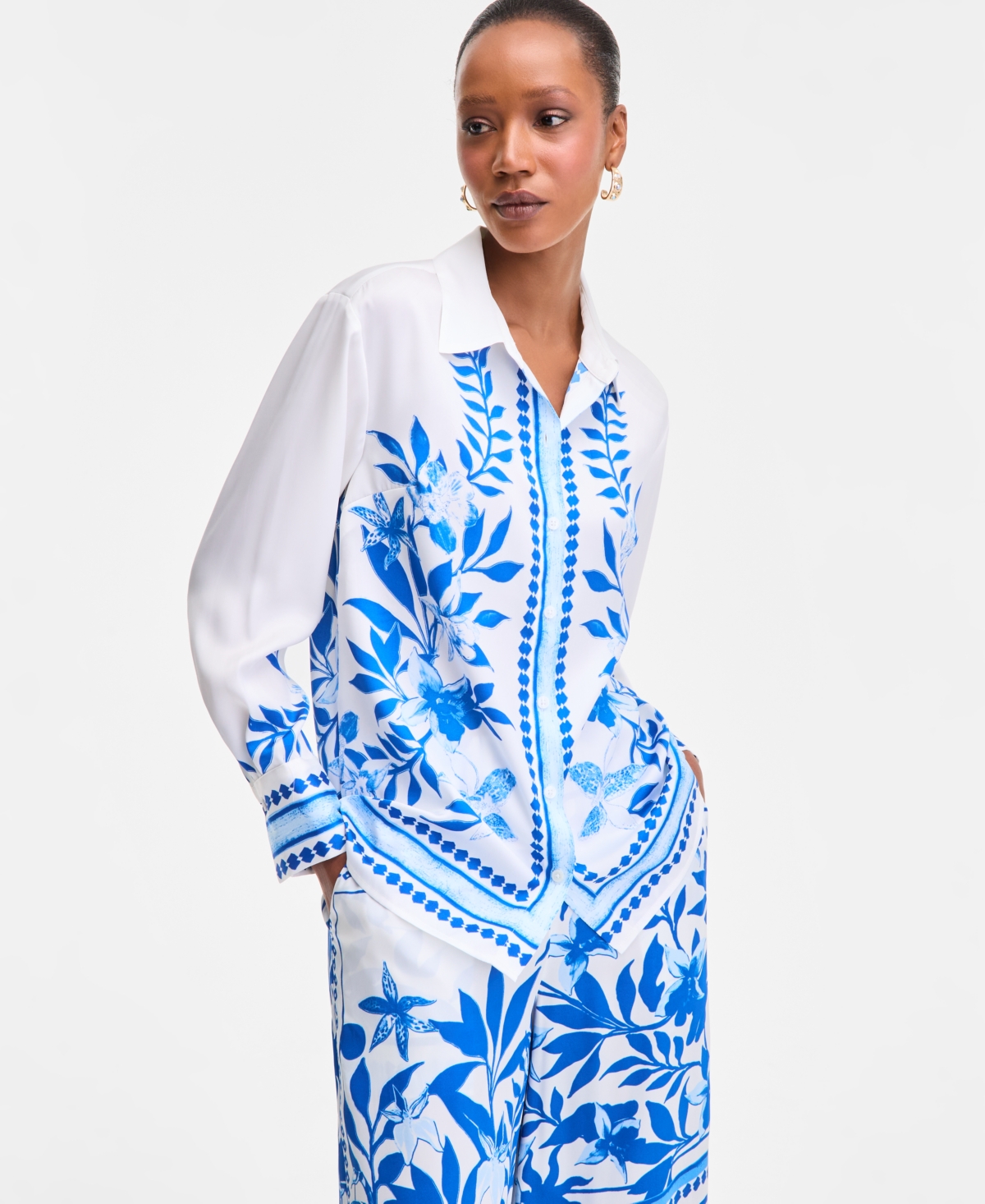 Women's Printed Long-Sleeve Shirt, Exclusively at Macy's - Moira Scarf