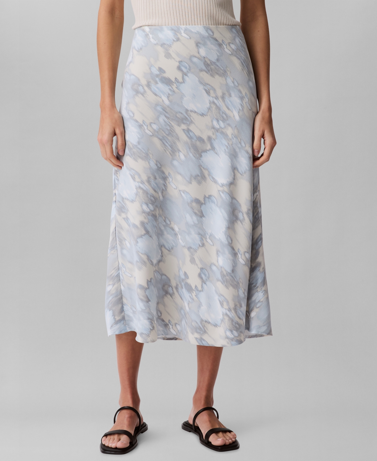 Calvin Klein Women's Printed Crepe Midi Slip Skirt - Tofu