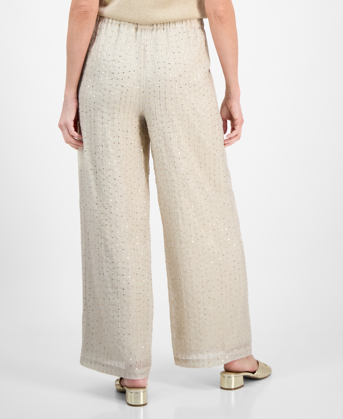 Jm Collection Women's High-rise Wide-leg Sequin Crinkle Pants, Exclusively At Macy's