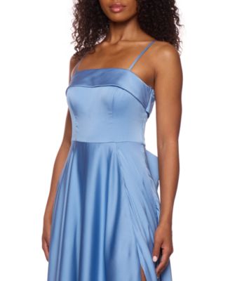 Juniors' Satin Square-Neck Sleeveless Gown