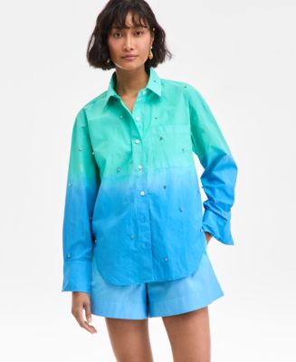 トップス MINUS Slash Seam Ombre Check Shirt BLUE MINUS - 【残り一点】Slash Seam Ombre Check Shirt(DRUNK