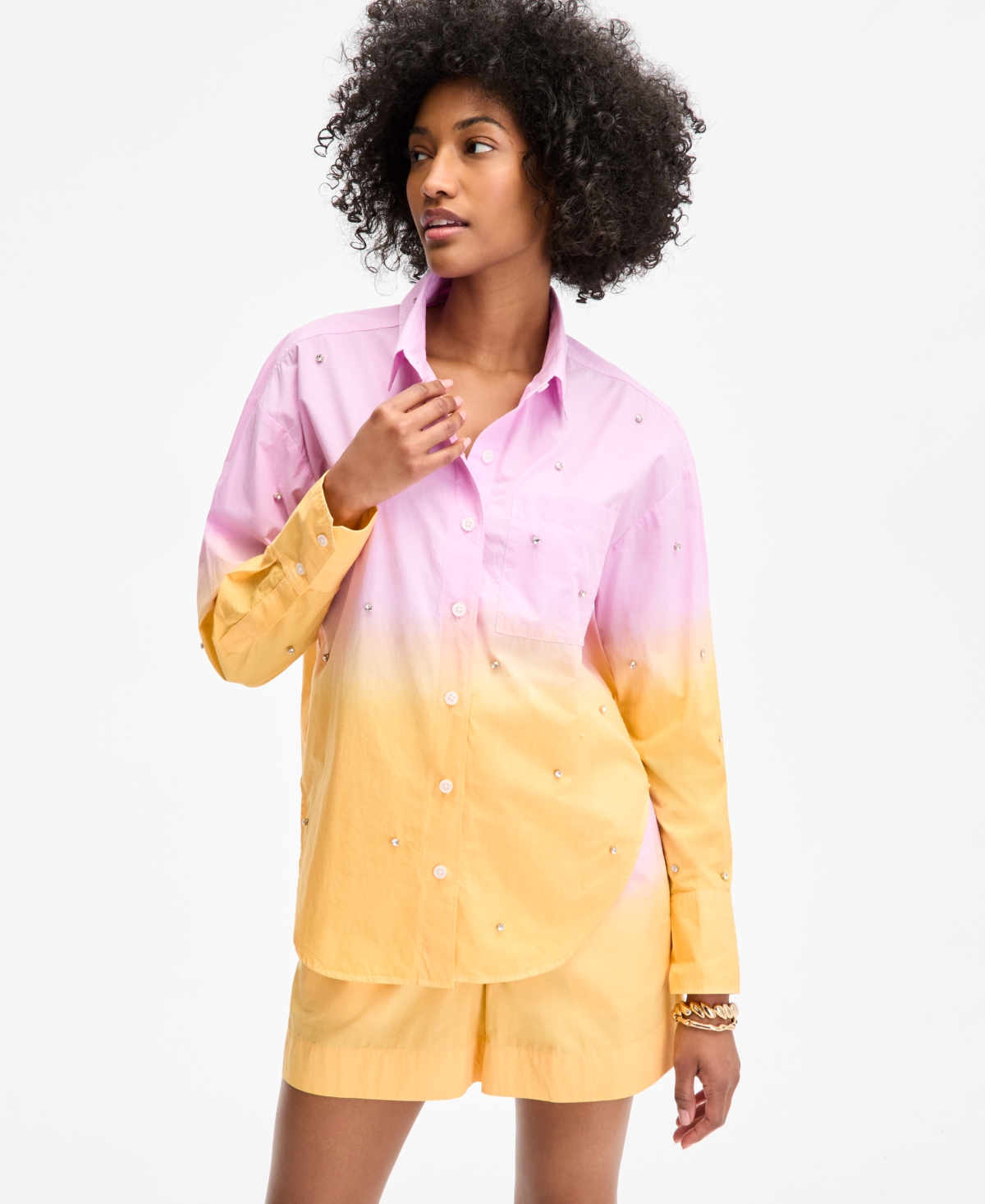 Women's Ombre Rhinestone Shirt, Exclusively at Macy's - So Lavender Combo