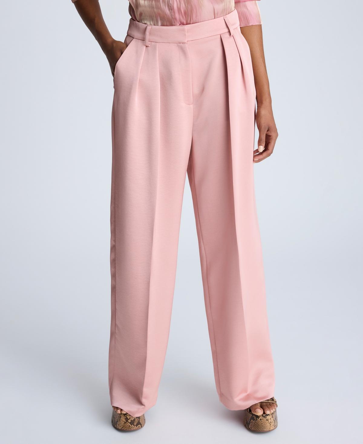 Women's Satin Twill Pleated Wide-Leg Pants - RosÃ©